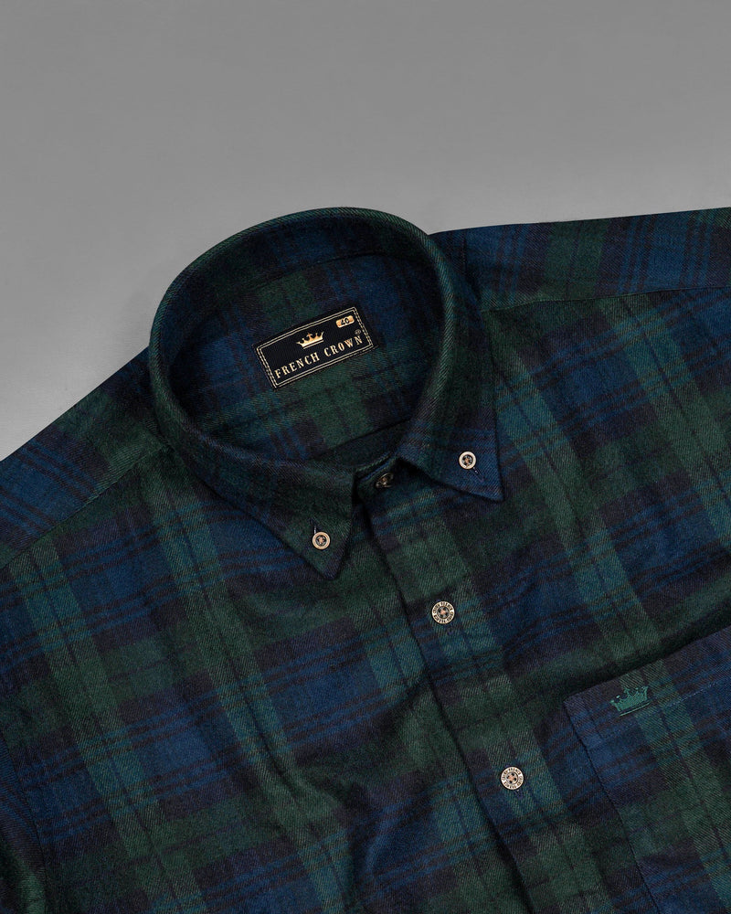 Dianne Blue with Charcoal Green Plaid Flannel Overshirt