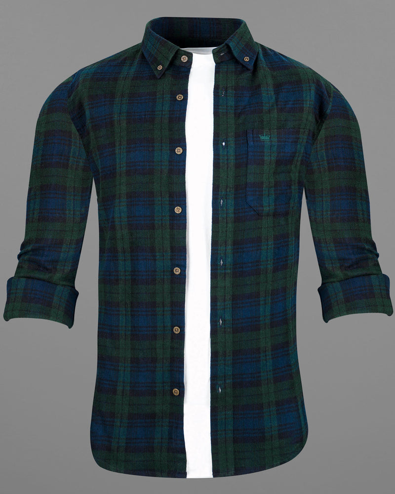 Dianne Blue with Charcoal Green Plaid Flannel Overshirt