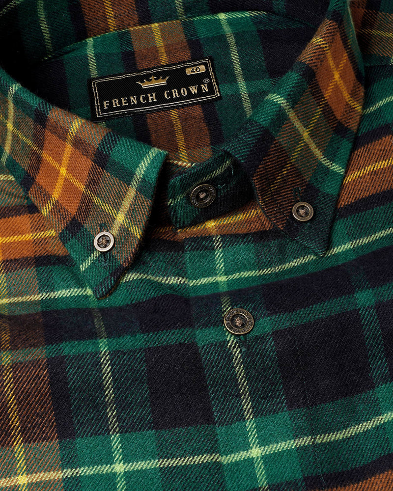 Casal Green and Terracotta Brown Plaid Flannel Overshirt