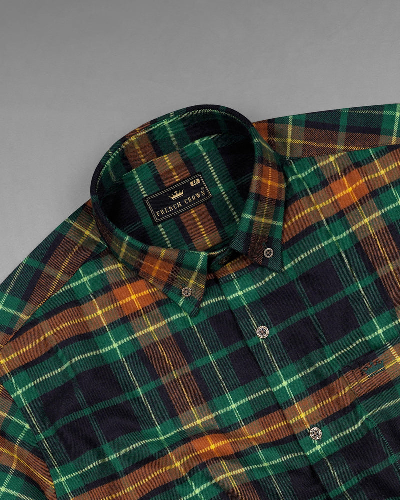 Casal Green and Terracotta Brown Plaid Flannel Overshirt