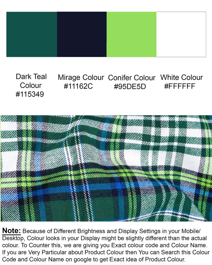 Dark Teal Green and White Plaid Flannel Overshirt