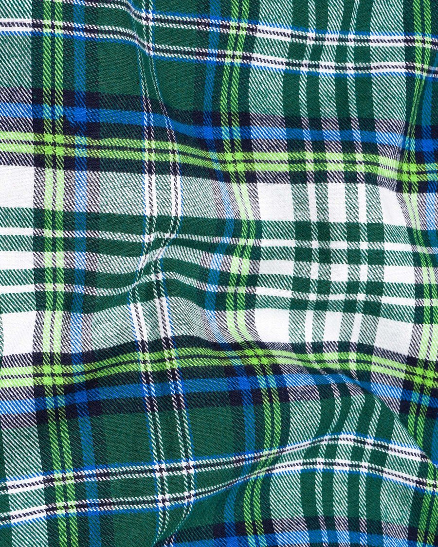 Dark Teal Green and White Plaid Flannel Overshirt