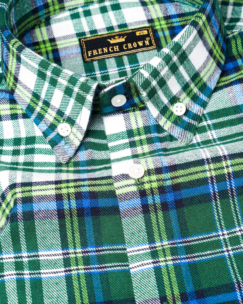 Dark Teal Green and White Plaid Flannel Overshirt