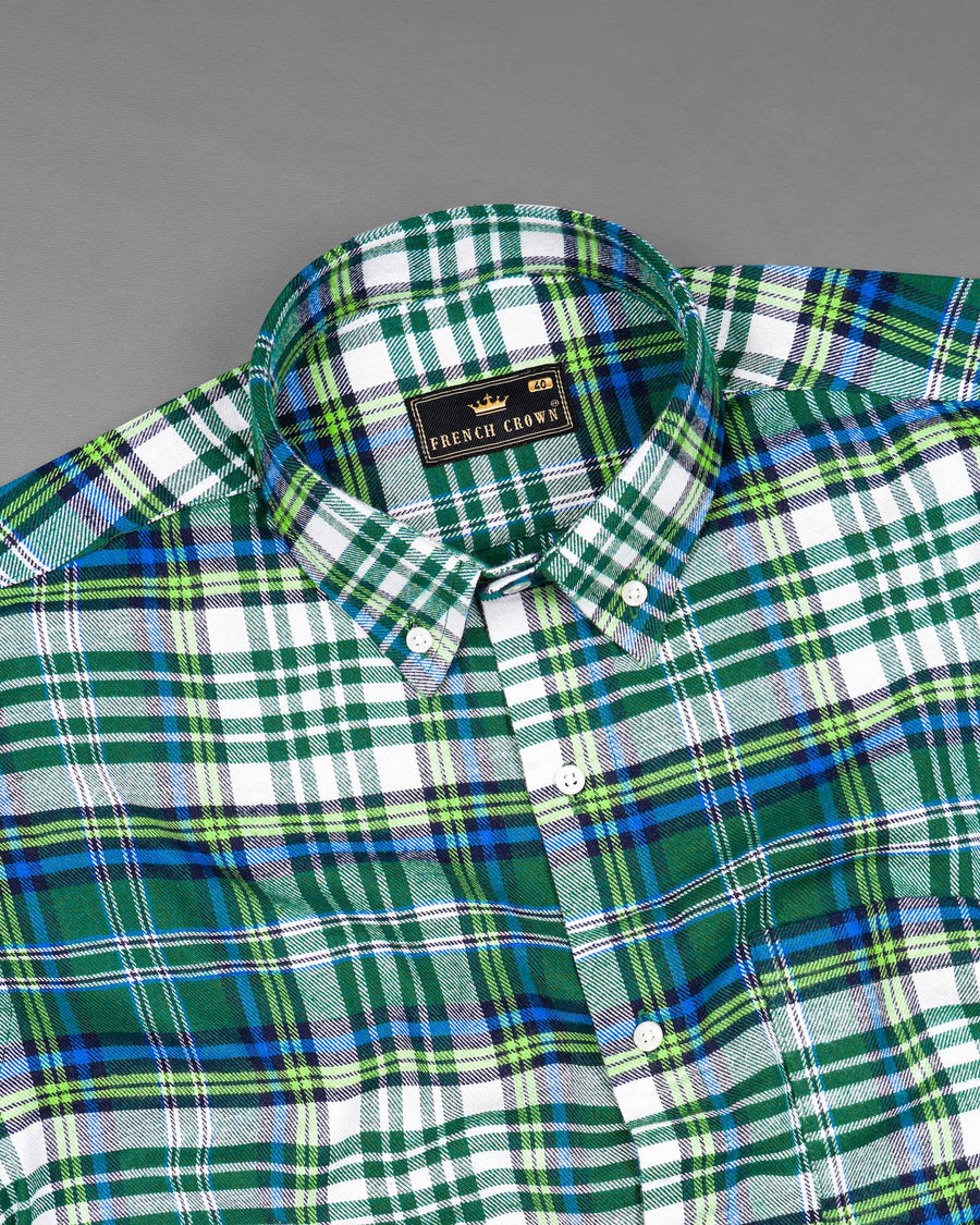 Dark Teal Green and White Plaid Flannel Overshirt