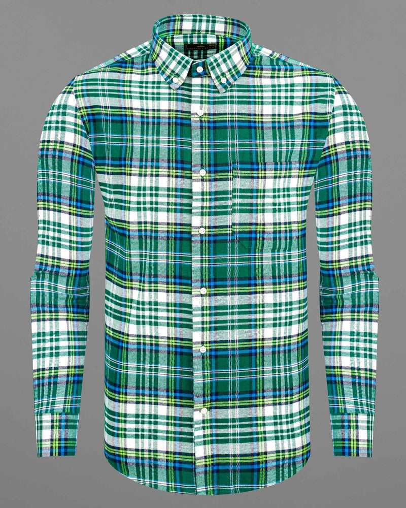 Dark Teal Green and White Plaid Flannel Overshirt