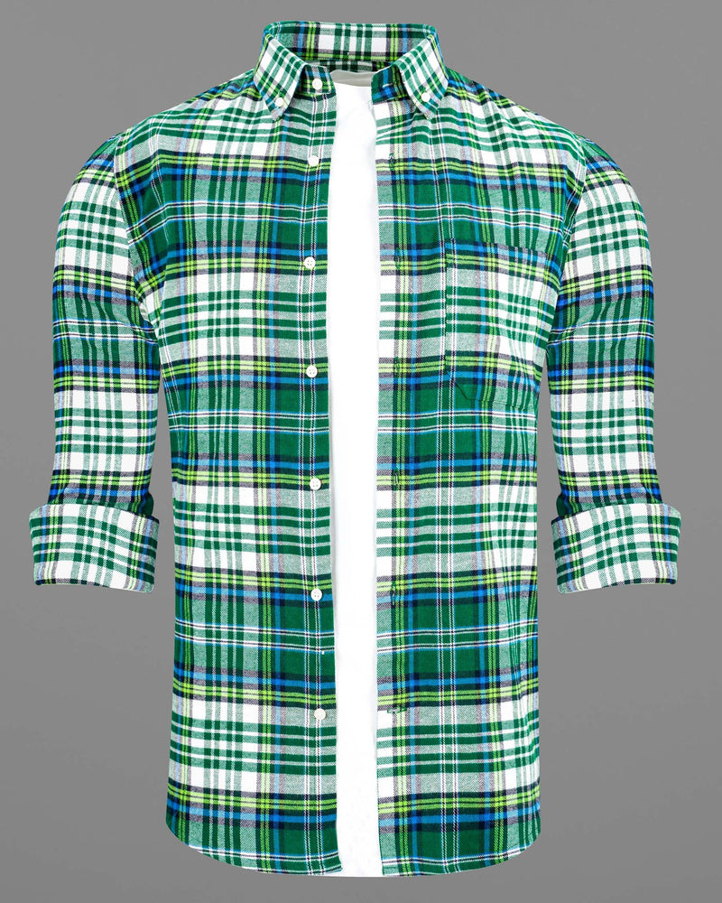 Dark Teal Green and White Plaid Flannel Overshirt