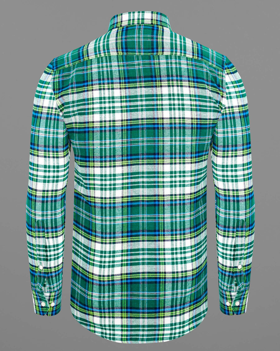 Dark Teal Green and White Plaid Flannel Overshirt