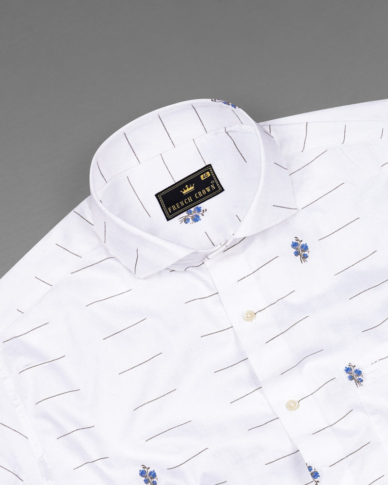 Bright White Jacquard Textured Premium Giza Cotton Shirt