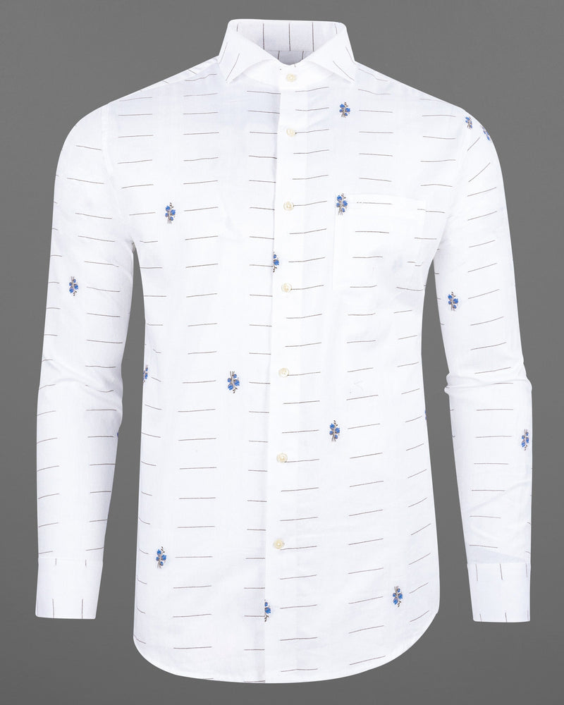 Bright White Jacquard Textured Premium Giza Cotton Shirt