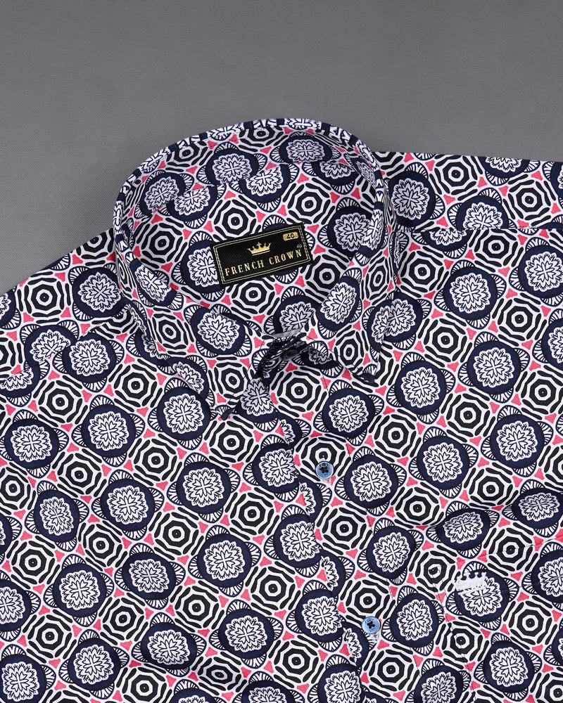 Bigstone Blue with Cranberry Pink Bohemian Printed Premium Cotton Shirt