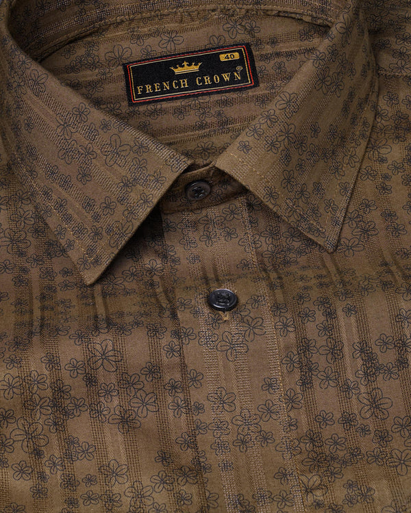 Deep Coffee Brown Ditzy Floral Dobby Textured Premium Giza Cotton Shirt