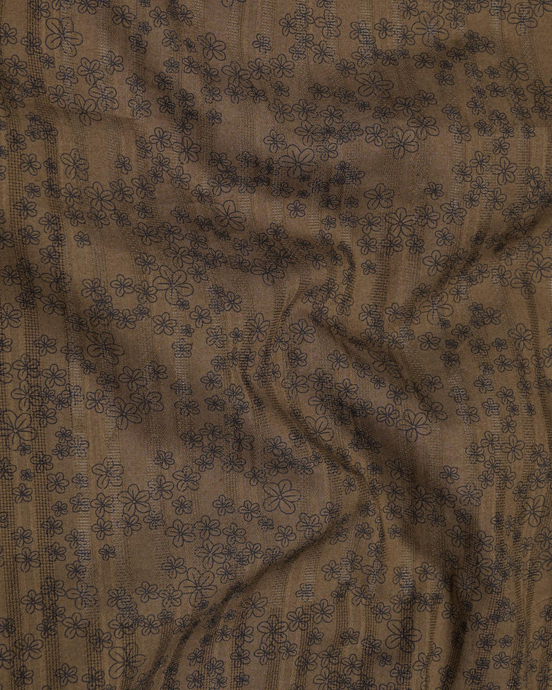 Deep Coffee Brown Ditzy Floral Dobby Textured Premium Giza Cotton Shirt