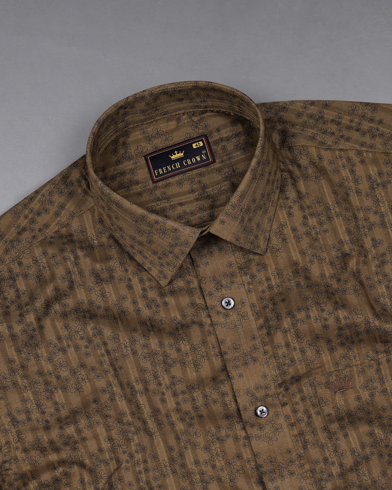 Deep Coffee Brown Ditzy Floral Dobby Textured Premium Giza Cotton Shirt