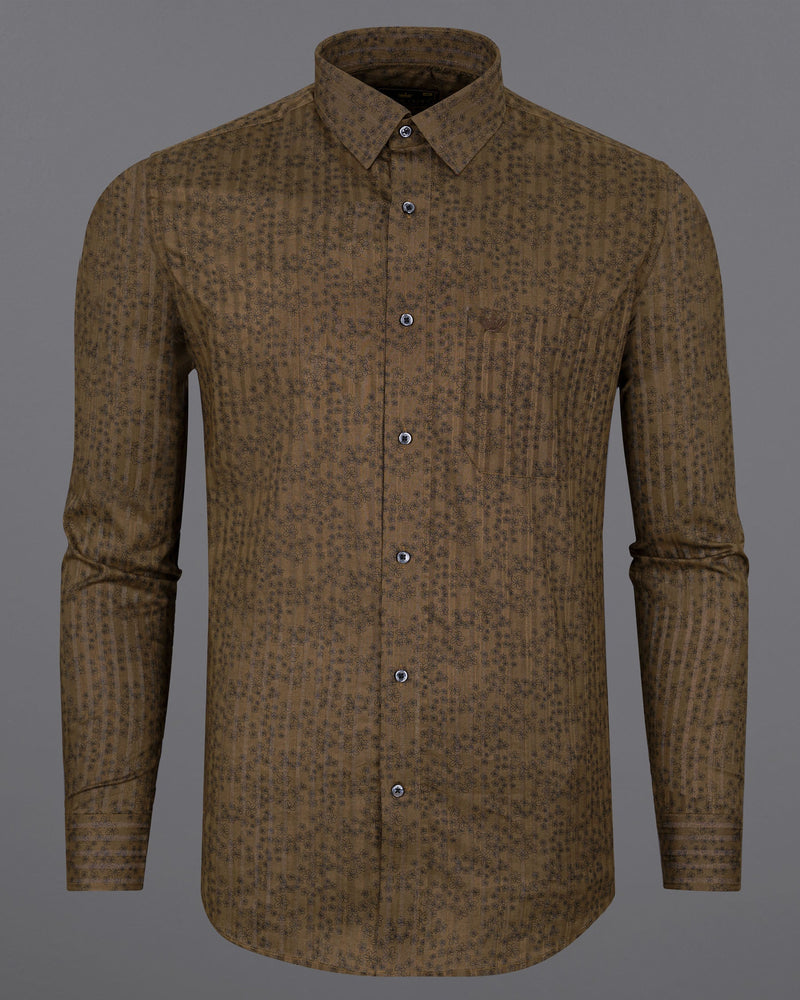 Deep Coffee Brown Ditzy Floral Dobby Textured Premium Giza Cotton Shirt