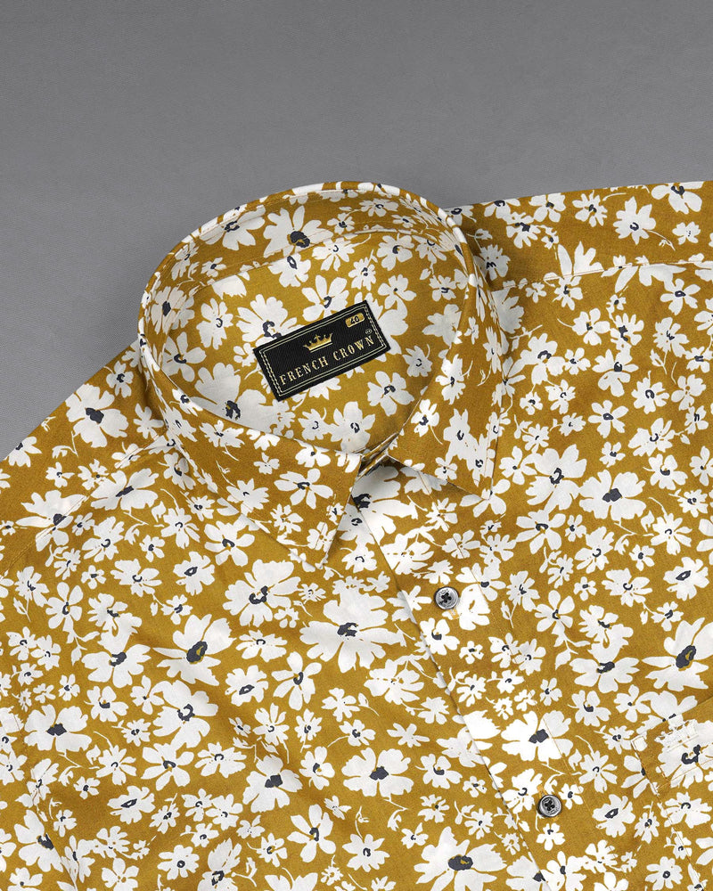 Alpine Brown Floral Printed Premium Cotton Shirt