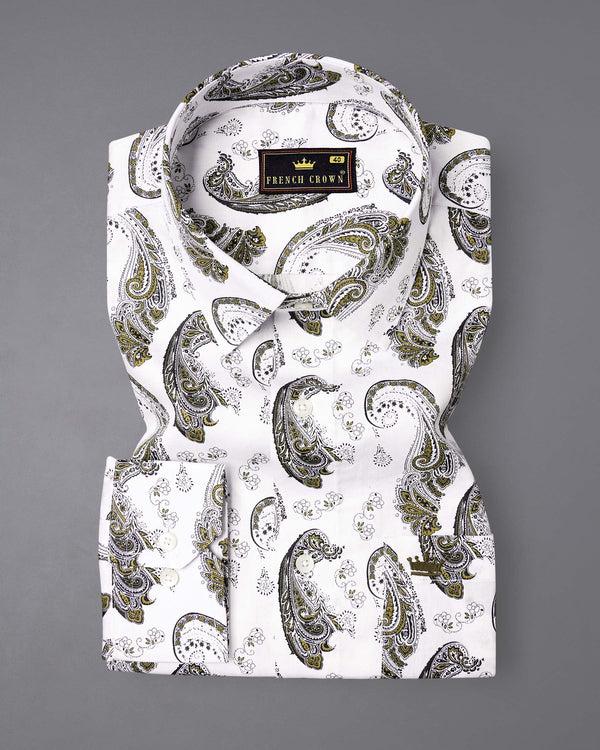 Bright White Paisley Printed Super Soft Premium Cotton Shirt