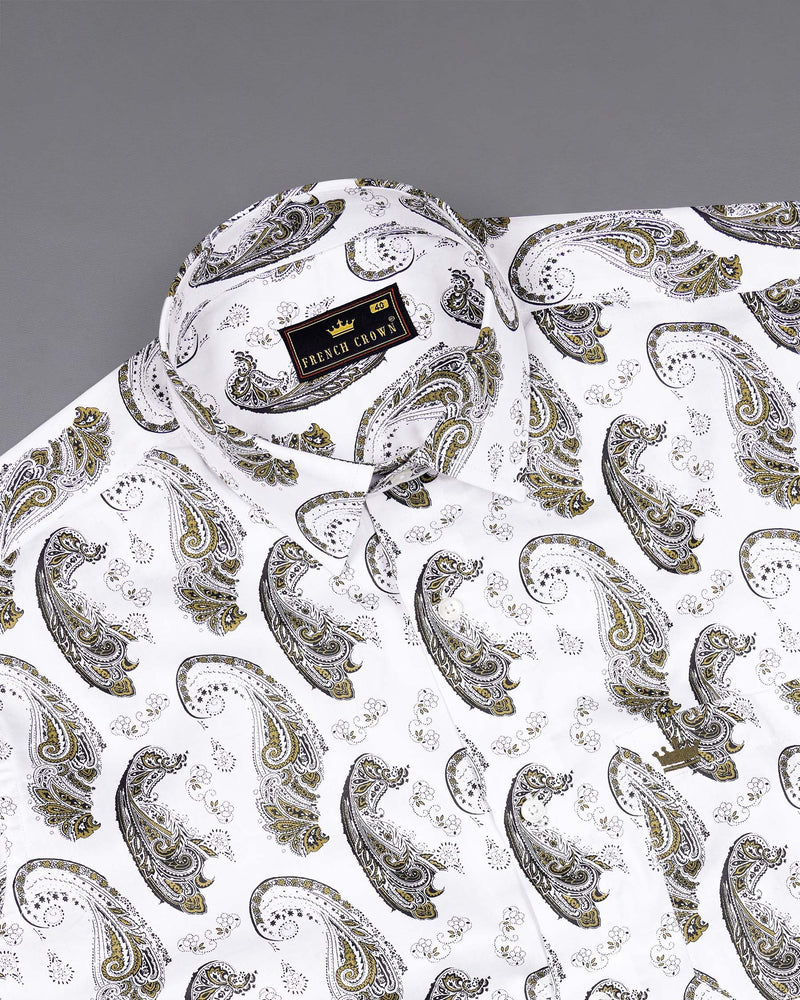 Bright White Paisley Printed Super Soft Premium Cotton Shirt