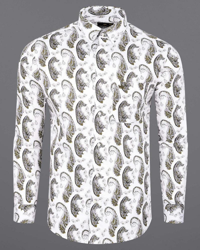 Bright White Paisley Printed Super Soft Premium Cotton Shirt