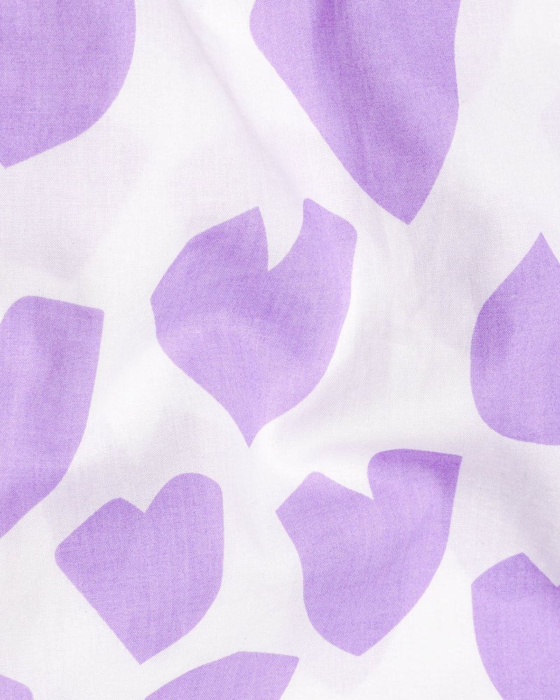 Bright White and Mauve Heart Printed Premium Cotton Shirt