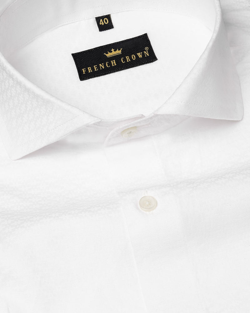 Bright White Dobby Textured Premium Giza Cotton Shirt