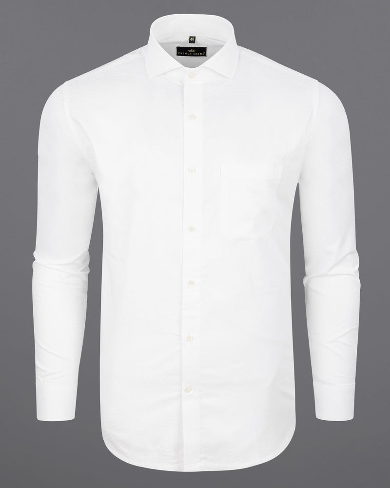 Bright White Dobby Textured Premium Giza Cotton Shirt