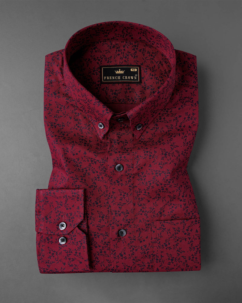 Lotus Maroon Ditzy Twill Textured Premium Cotton Shirt