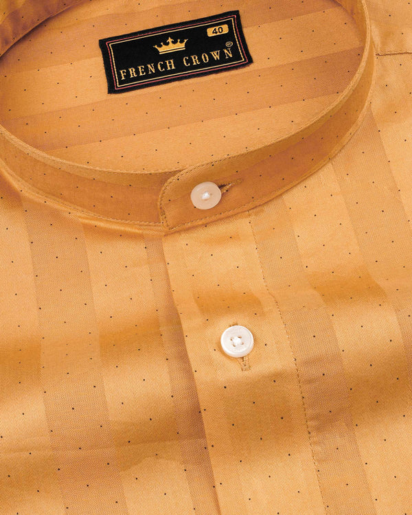 Atomic Tangerine Orange Striped Dobby Textured Premium Giza Cotton Shirt