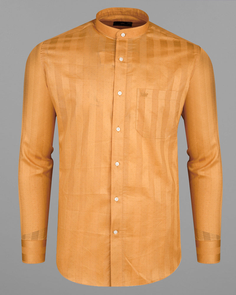 Atomic Tangerine Orange Striped Dobby Textured Premium Giza Cotton Shirt