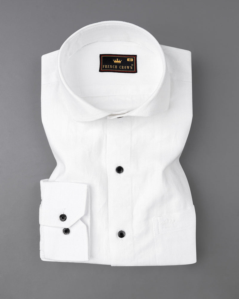 Bright White Herringbone Premium Cotton Shirt