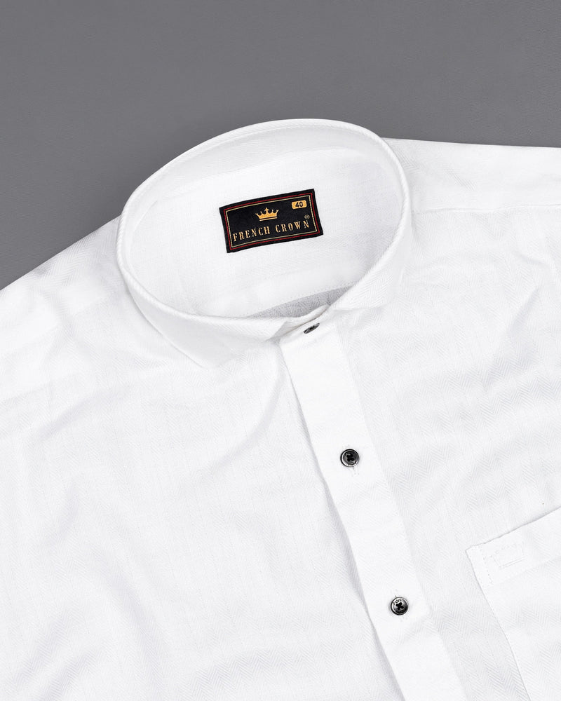 Bright White Herringbone Premium Cotton Shirt