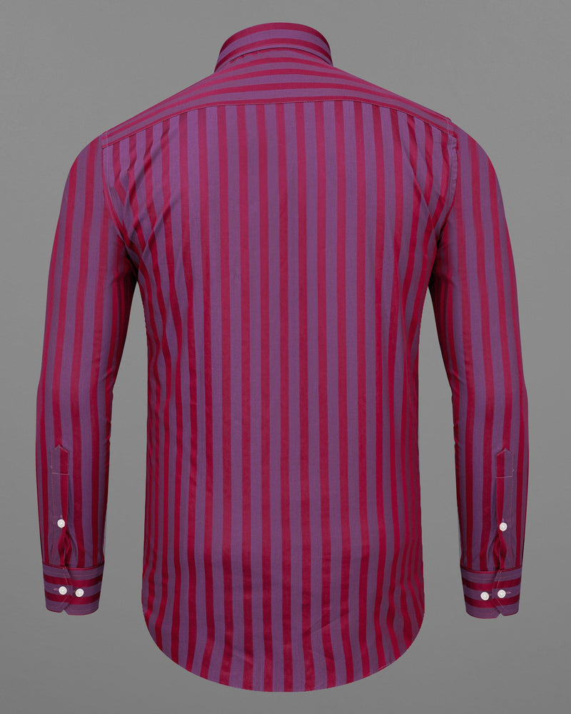 Deep Carmine Wine and Dark Lilac Violet Striped Jacquard Textured Premium Giza Cotton Shirt