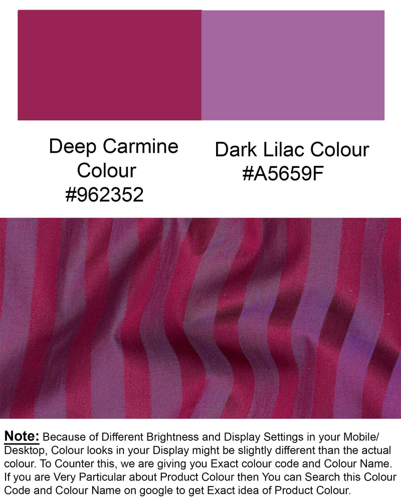 Deep Carmine Wine and Dark Lilac Violet Striped Jacquard Textured Premium Giza Cotton Shirt