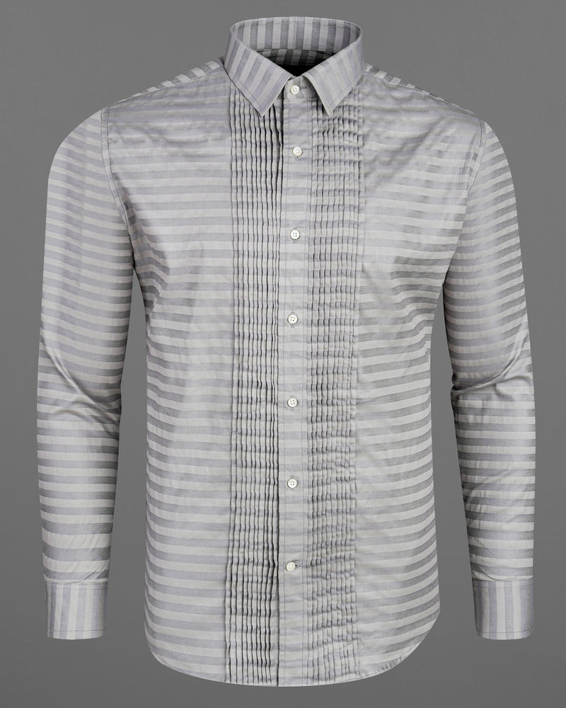 Pale Slate Gray and Mountain Mist Gray Snake Pleated Striped Dobby Shirt