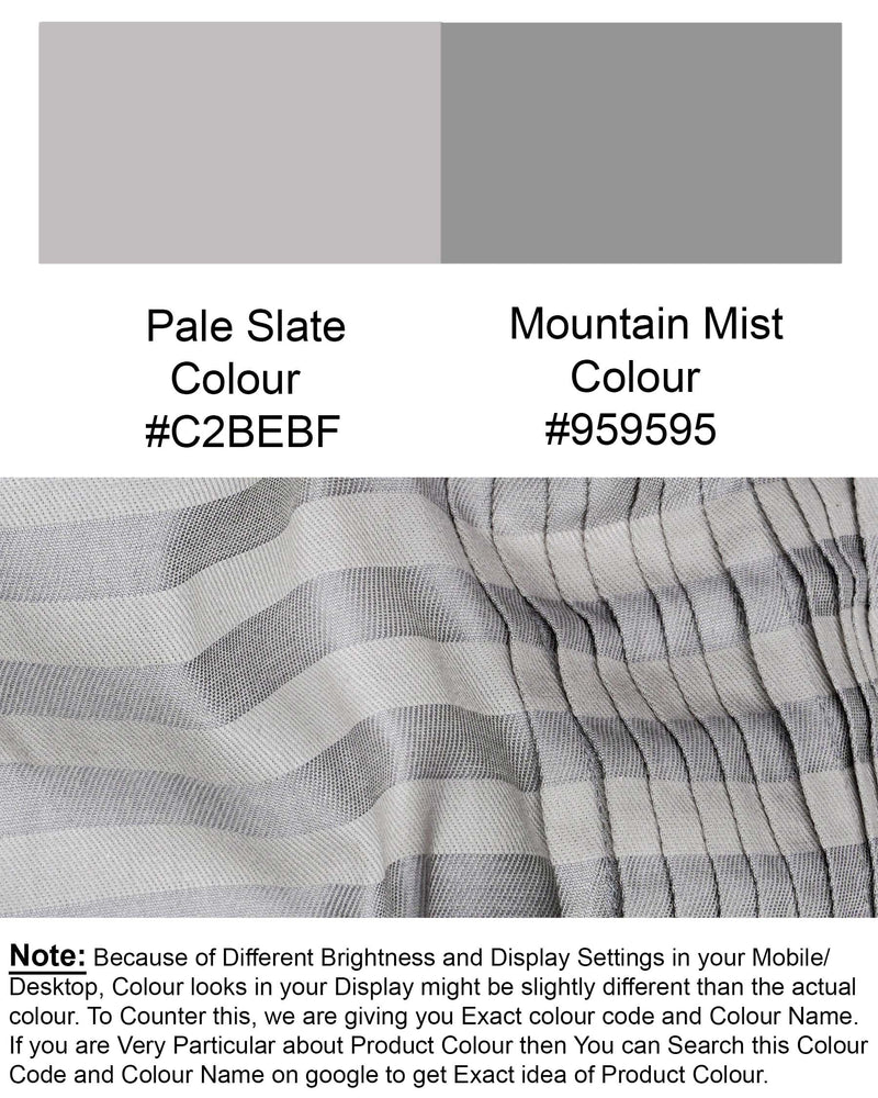 Pale Slate Gray and Mountain Mist Gray Snake Pleated Striped Dobby Shirt