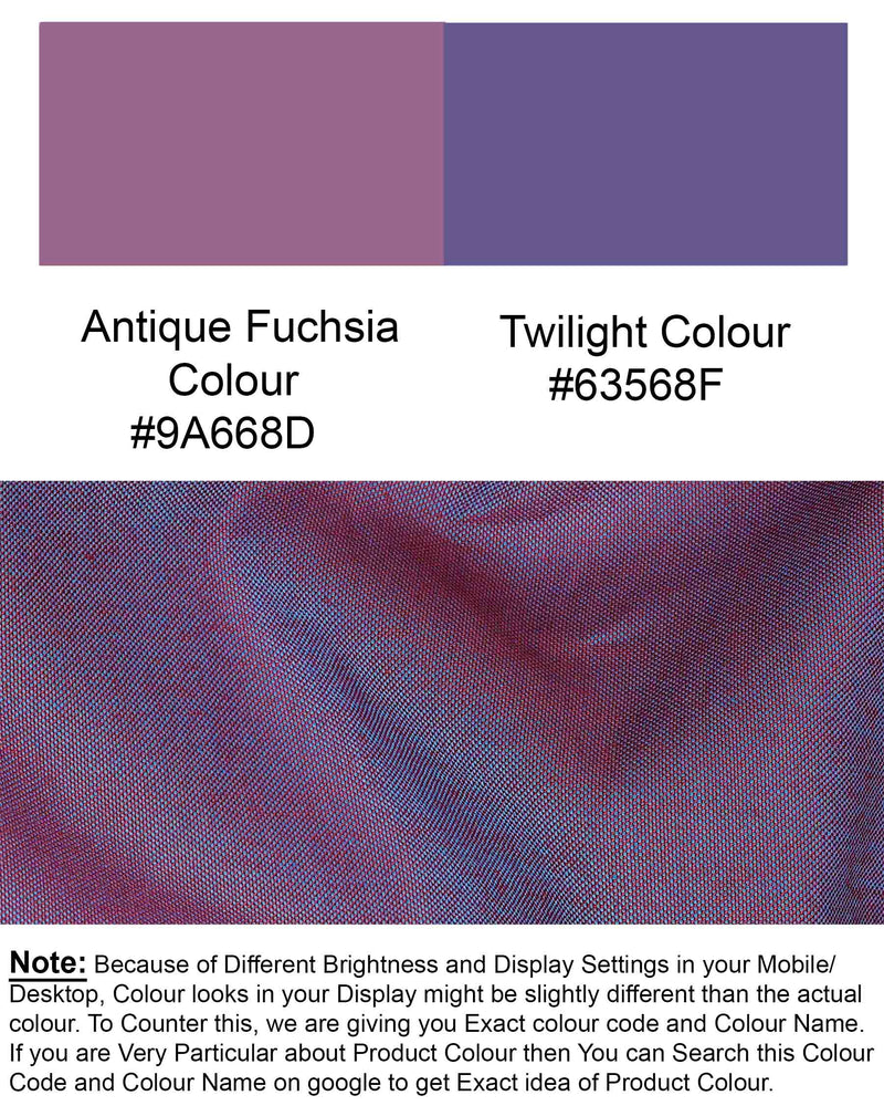 Antique Fuchsia Purple and Twilight Blue Two Tone Chambray Textured Premium Cotton Shirt