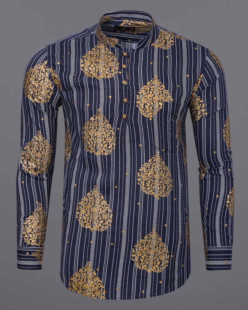 Gunmetal Navy Blue And Tacao Golden Damask Foil Printed Premium Cotton Kurta Shirt 7786-KS-38,7786-KS-38,7786-KS-39,7786-KS-39,7786-KS-40,7786-KS-40,7786-KS-42,7786-KS-42,7786-KS-44,7786-KS-44,7786-KS-46,7786-KS-46,7786-KS-48,7786-KS-48,7786-KS-50,7786-KS-50,7786-KS-52,7786-KS-52