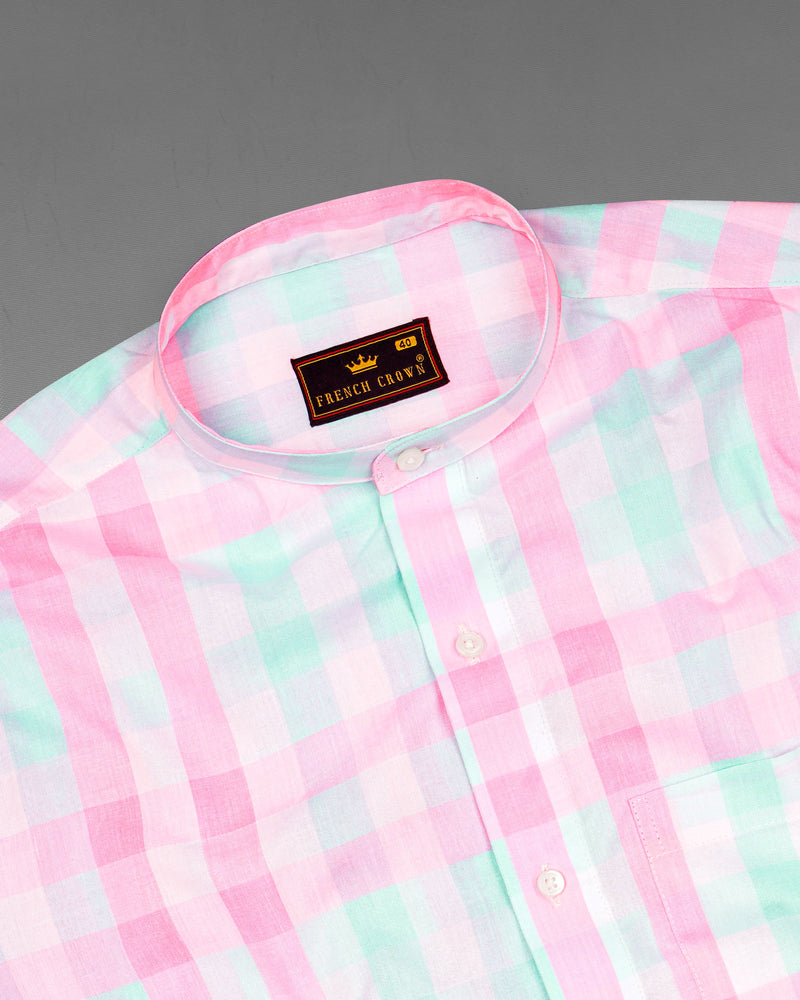 Cherry Blossom Pink and Onahau Sea Blue Plaid  Premium Cotton Kurta Shirt 7791-M-38,7791-M-38,7791-M-39,7791-M-39,7791-M-40,7791-M-40,7791-M-42,7791-M-42,7791-M-44,7791-M-44,7791-M-46,7791-M-46,7791-M-48,7791-M-48,7791-M-50,7791-M-50,7791-M-52,7791-M-52