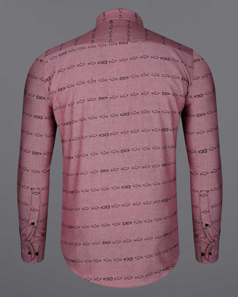 Falcon Pink With Navy Blue Fish Printed Royal Oxford Shirt