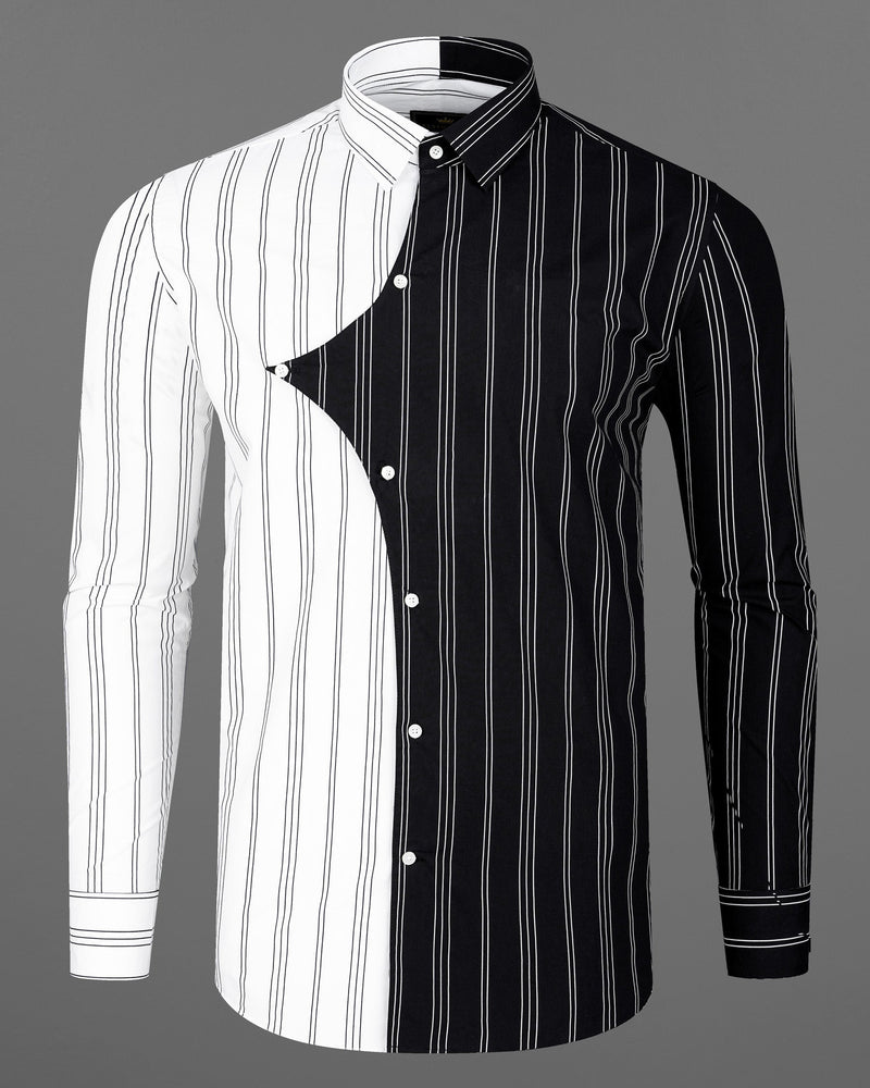 Half White With Half Black Pin Striped Twill Premium Cotton Designer Shirt