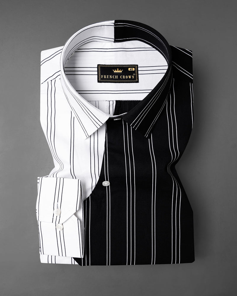 Half White With Half Black Pin Striped Twill Premium Cotton Designer Shirt