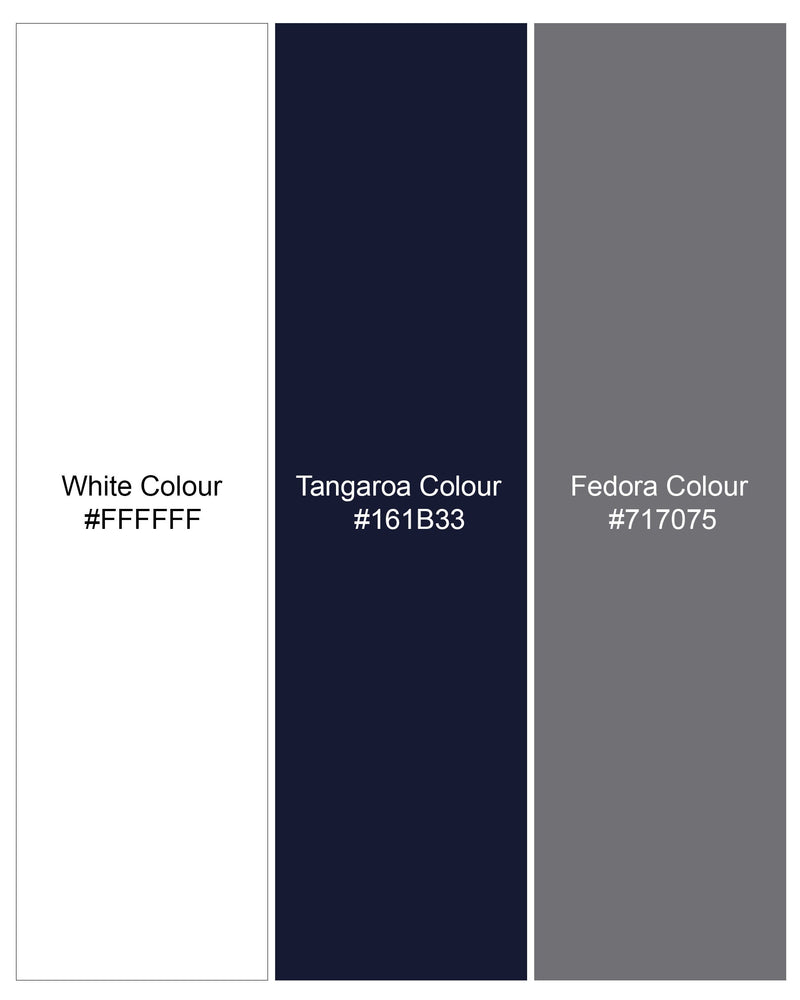 Fedora Gray and Tangaroa Navy Blue Twill Premium Cotton Designer Shirt