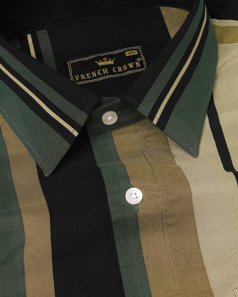 Clay Light Green and Heathered Brown Striped Premium Tencel Shirt