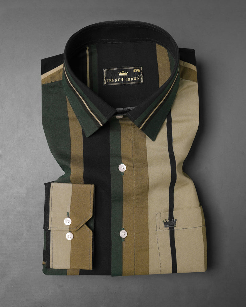 Clay Light Green and Heathered Brown Striped Premium Tencel Shirt