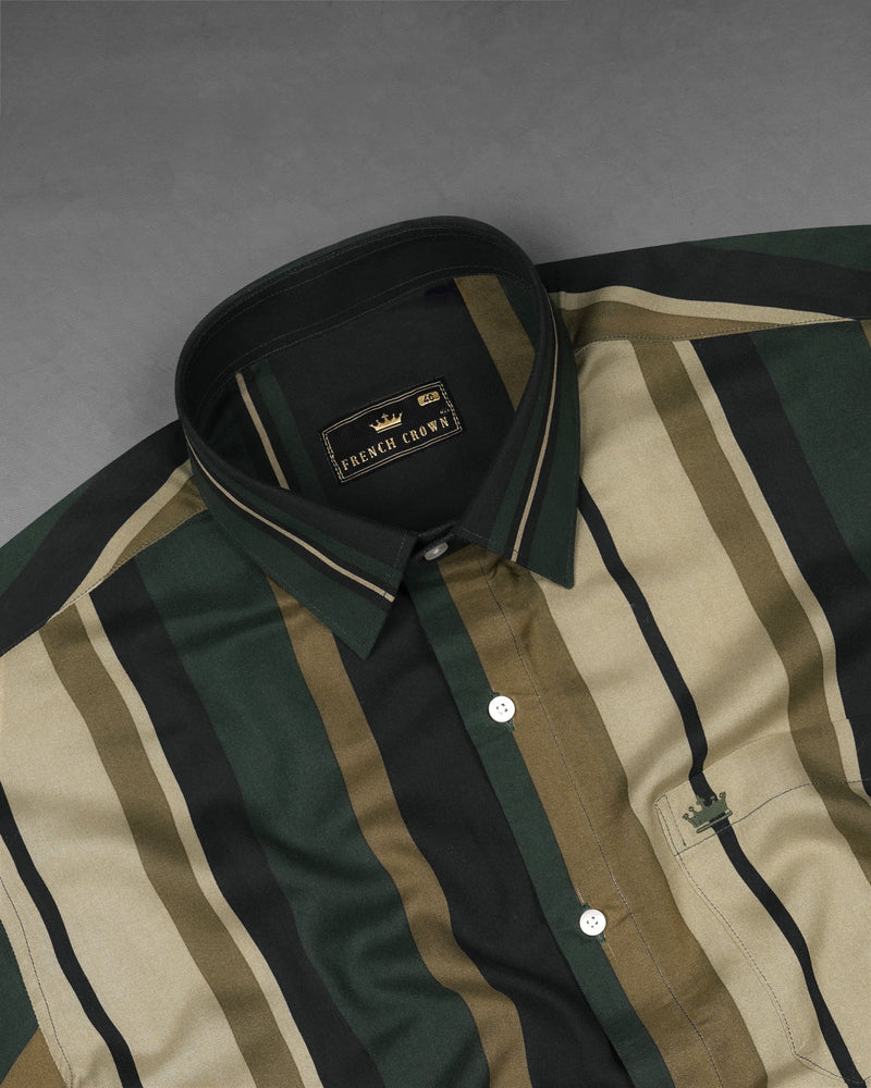 Clay Light Green and Heathered Brown Striped Premium Tencel Shirt