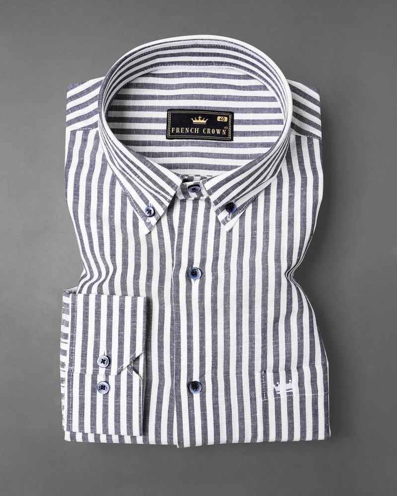 Bright White and Comet Gray Striped Luxurious Linen Shirt