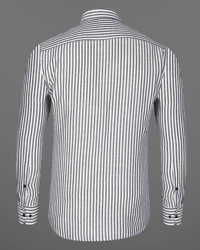 Bright White and Comet Gray Striped Luxurious Linen Shirt