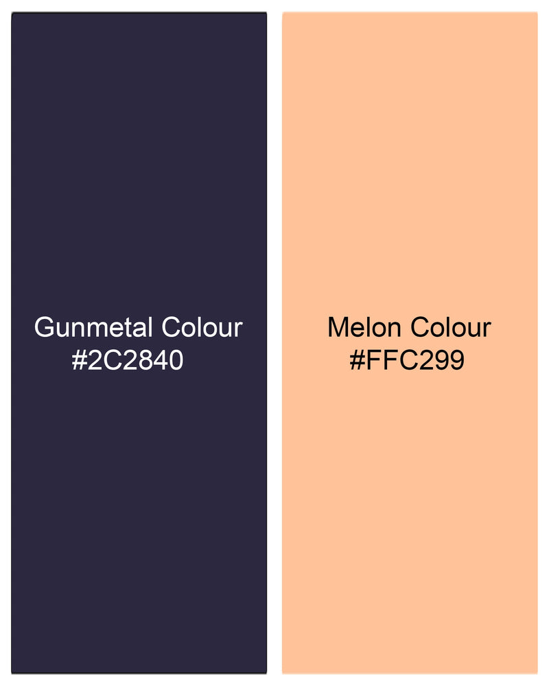 Gunmetal Navy Blue With Melon Orange Printed Premium Cotton Shirt