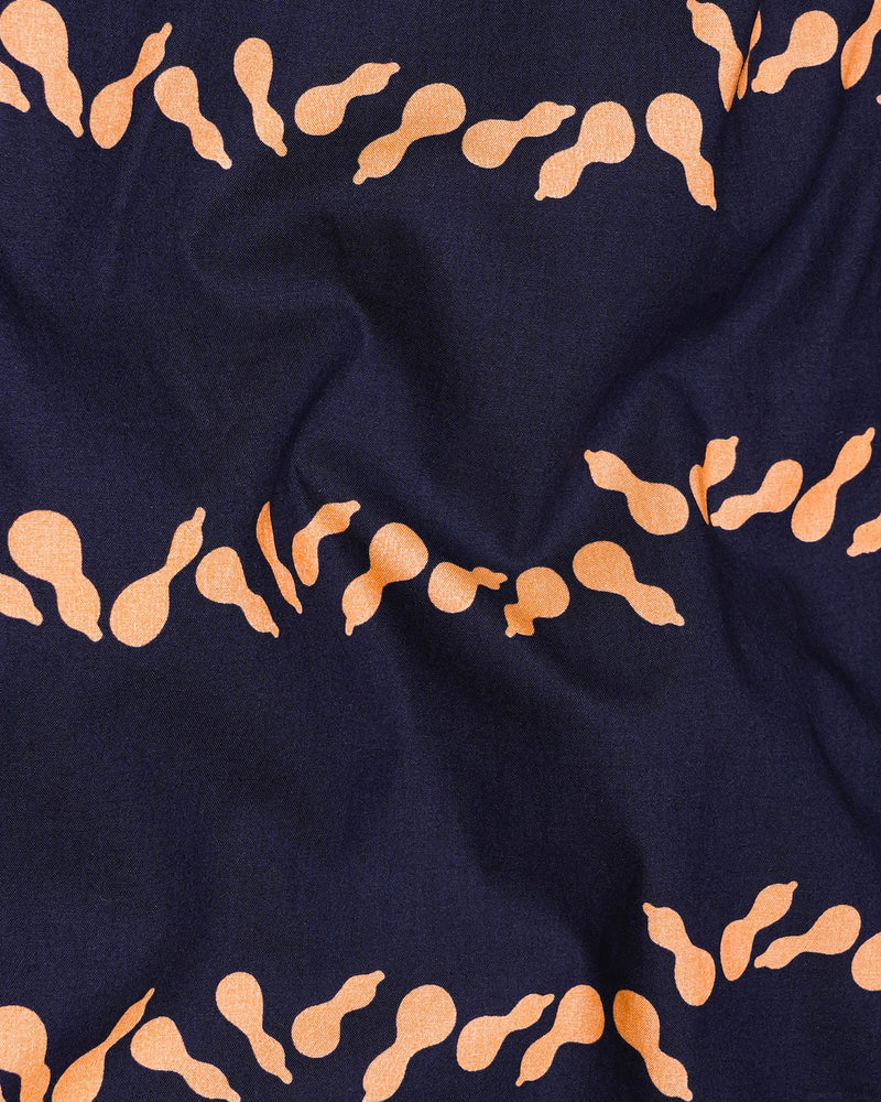 Gunmetal Navy Blue With Melon Orange Printed Premium Cotton Shirt