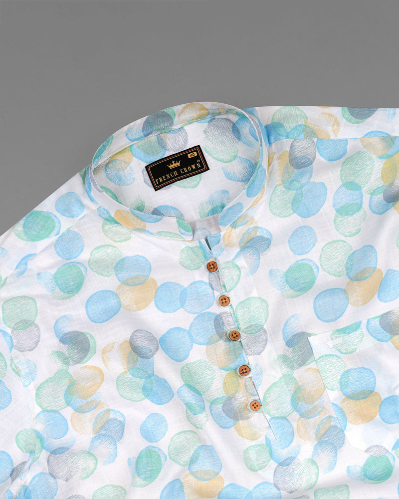 Aqua Island Blue and Surf Crest Green Polka Dotted Premium Tencel Kurta Shirt