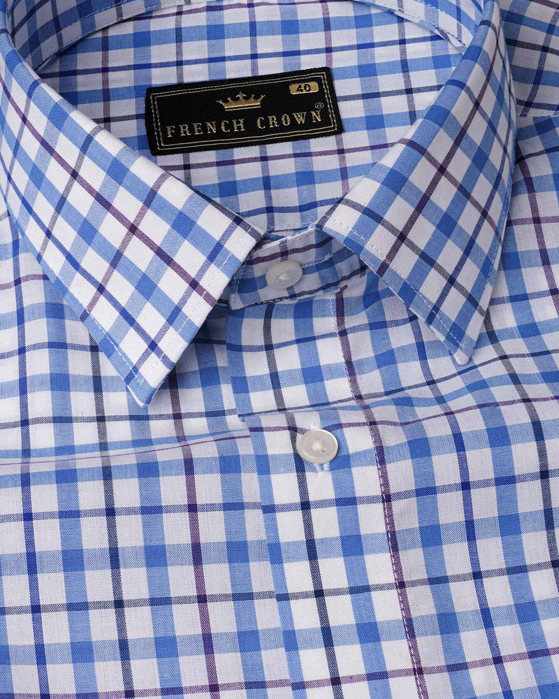 Bright White and Mariner Blue Plaid Premium Cotton Shirt